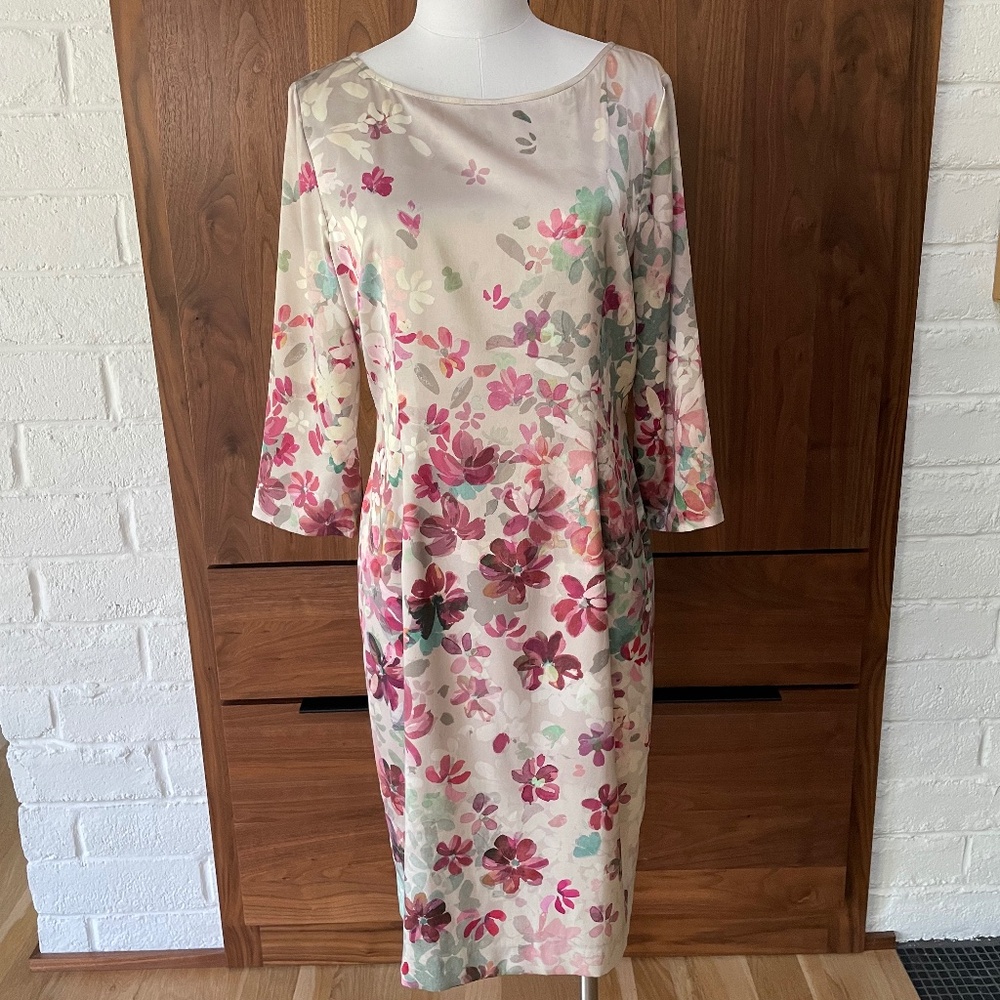 NWT - St. John Collection Brushstroke Floral Stretch Silk Dress - size 8